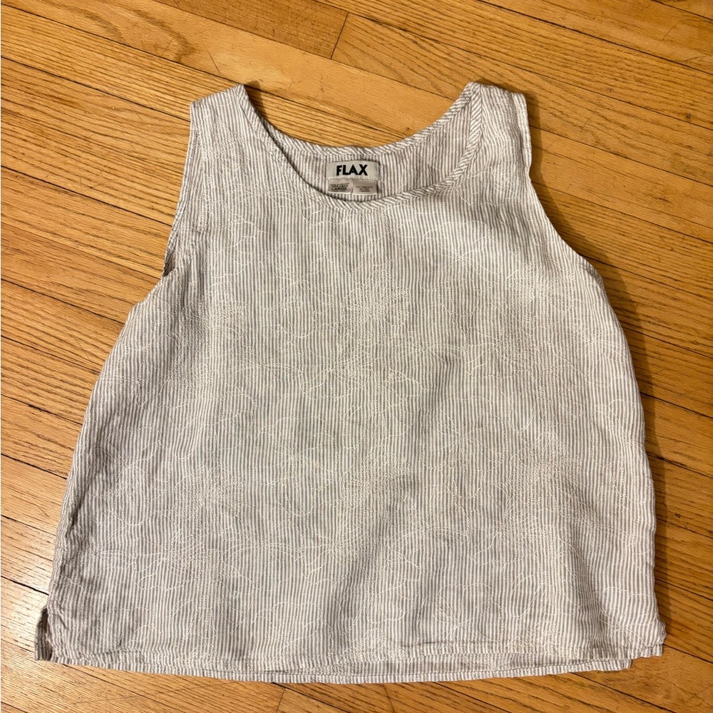 FLAX Striped Floral Embroidered sleeveless top size Large